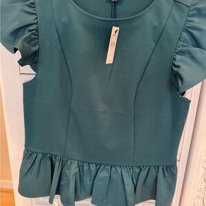 Express Teal Ruffle Trim Blouse